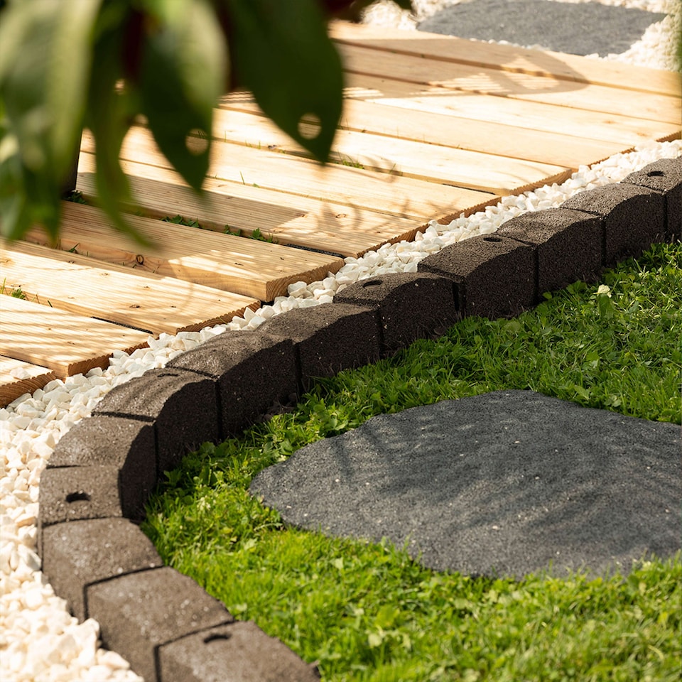 image 1 of Recycled Rubber Roman Stone Garden Border 1.2m - Brown - Pack of 18 | Brown | 18 pack