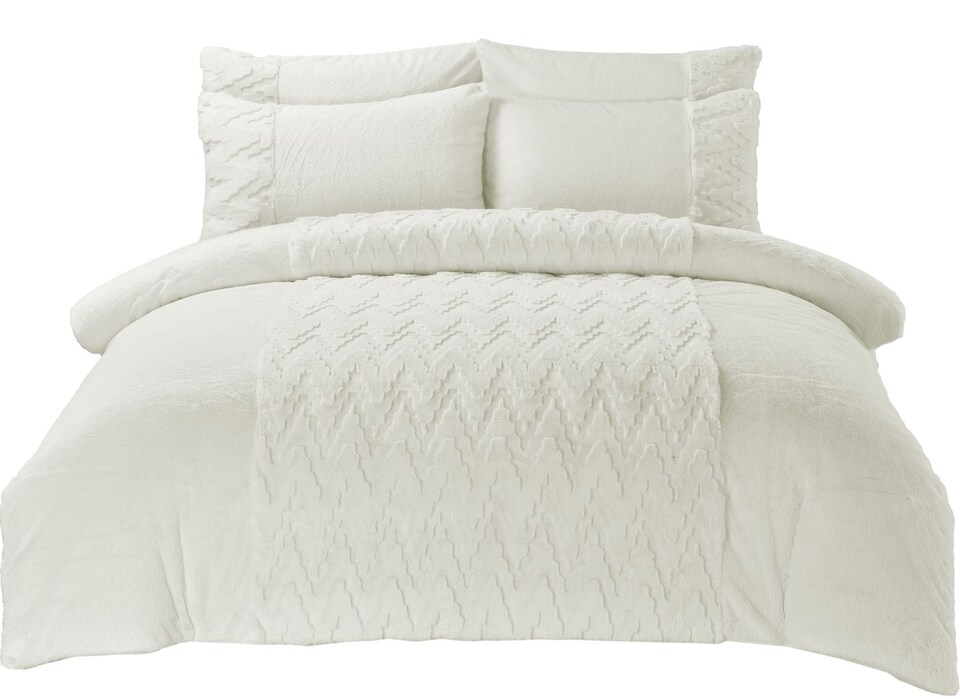 image 1 of Homes Linen Amari Teddy Fleece Cream Duvet Cover Set with Pillowcases Ultra Soft Plush Warm Cosy Winter Bedding Set | Cream | Double