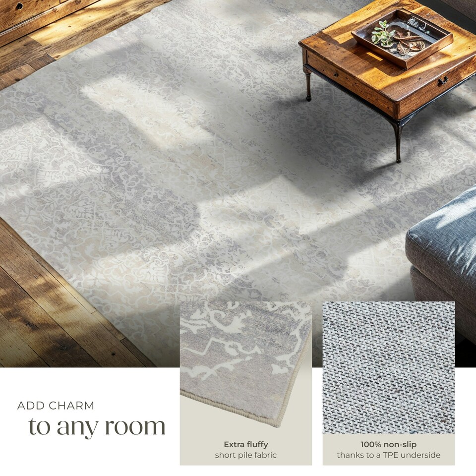 image 1 of Washable Rug Dalia - various sizes, faded pattern, easy-care short pile, non-slip Cream | 340 x 240 cm