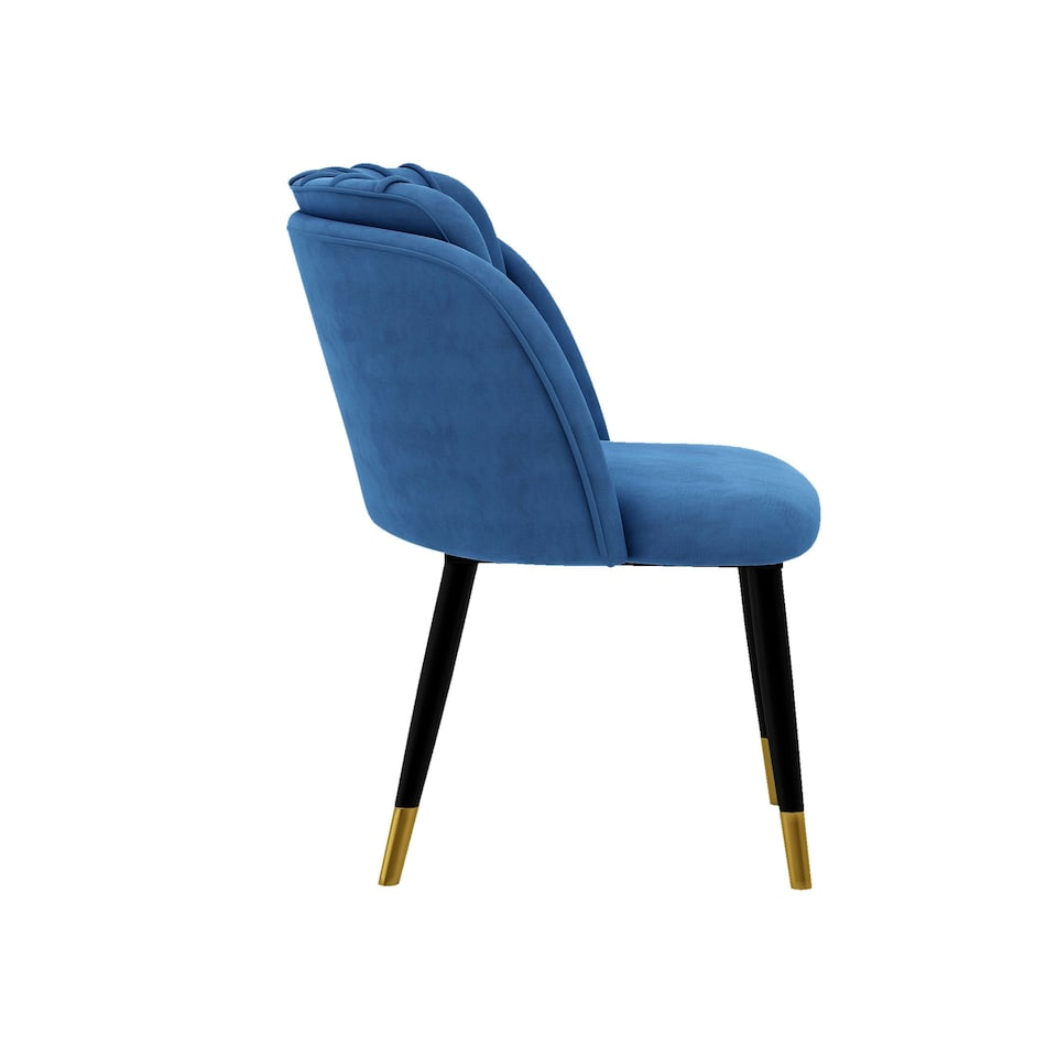 image 1 of Set of 2 Milano Velvet Dining Chairs with Stylish Ribbed Back Design, Black Metal Legs with Silver Tips | Blue | Gold End Tips