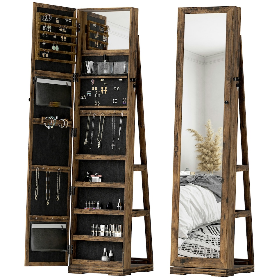 image 1 of HOMCOM Jewelry Cabinet Full Length Mirror Swivel Lockable Jewelry Organiser | Multi