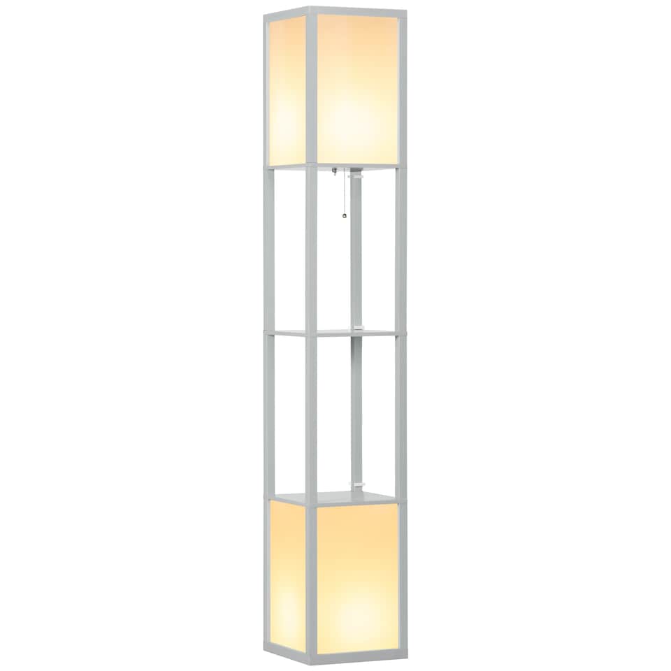image 1 of HOMCOM Floor Lamp with Shelves and Dual Light, Modern Corner Standing Lamp with TC Fabric Lampshade for Living Room, Bedroom, Bulb not Included, Light Grey