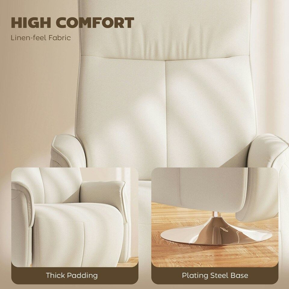 image 1 of HOMCOM Massage Reclining Chair with Adjustable Backrest, Cream White Cream