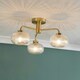 image 1 of ValueLights Amaia Brushed Gold IP44 3 Way Clear Ribbed Glass Ceiling Light with LED Bulbs