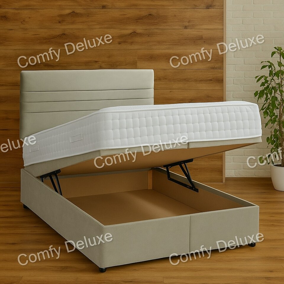 image 1 of Foot Lift Silver Plush Velvet 3ft Single Ottoman Divan Bed Set