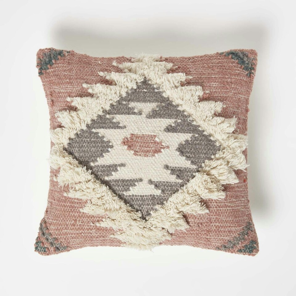 image 1 of Homescapes Pali Handwoven Traditional Kilim Cushion - 45 x 45 cm | Pink | Pink, White | 1