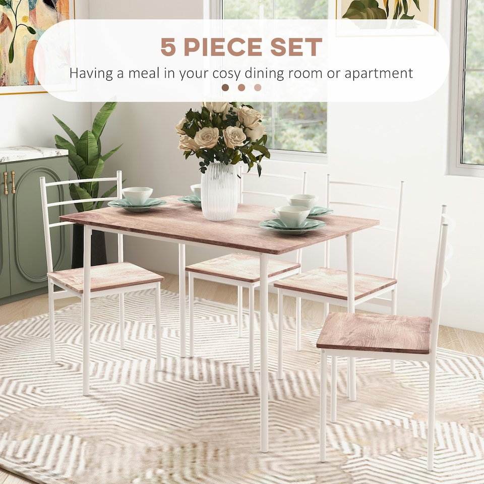 image 1 of HOMCOM 5 Piece Dining Table and Chairs Set, Space Saving Table
