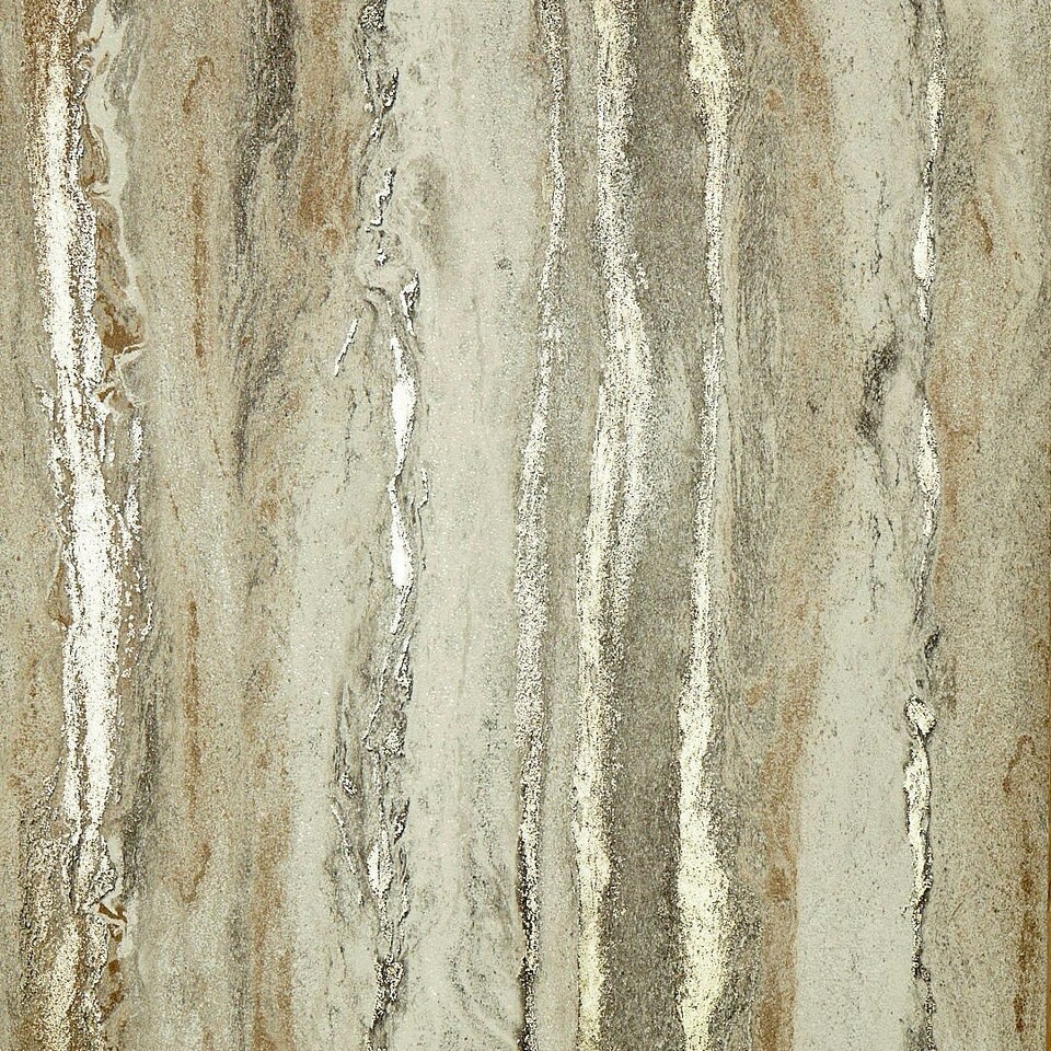 Sample of Zeus Metallic Wallpaper in Warm Grey and Sand and Metallic Gold Multi
