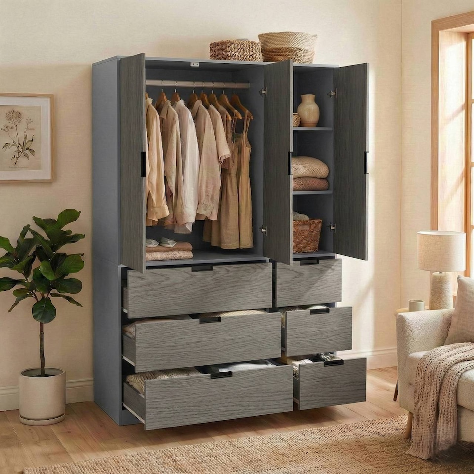 image 1 of RIGA 3 Door 6 Drawer Wardrobe | Grey | Grey & Cedar Grey | 10 x 44.5 x 79 | 1