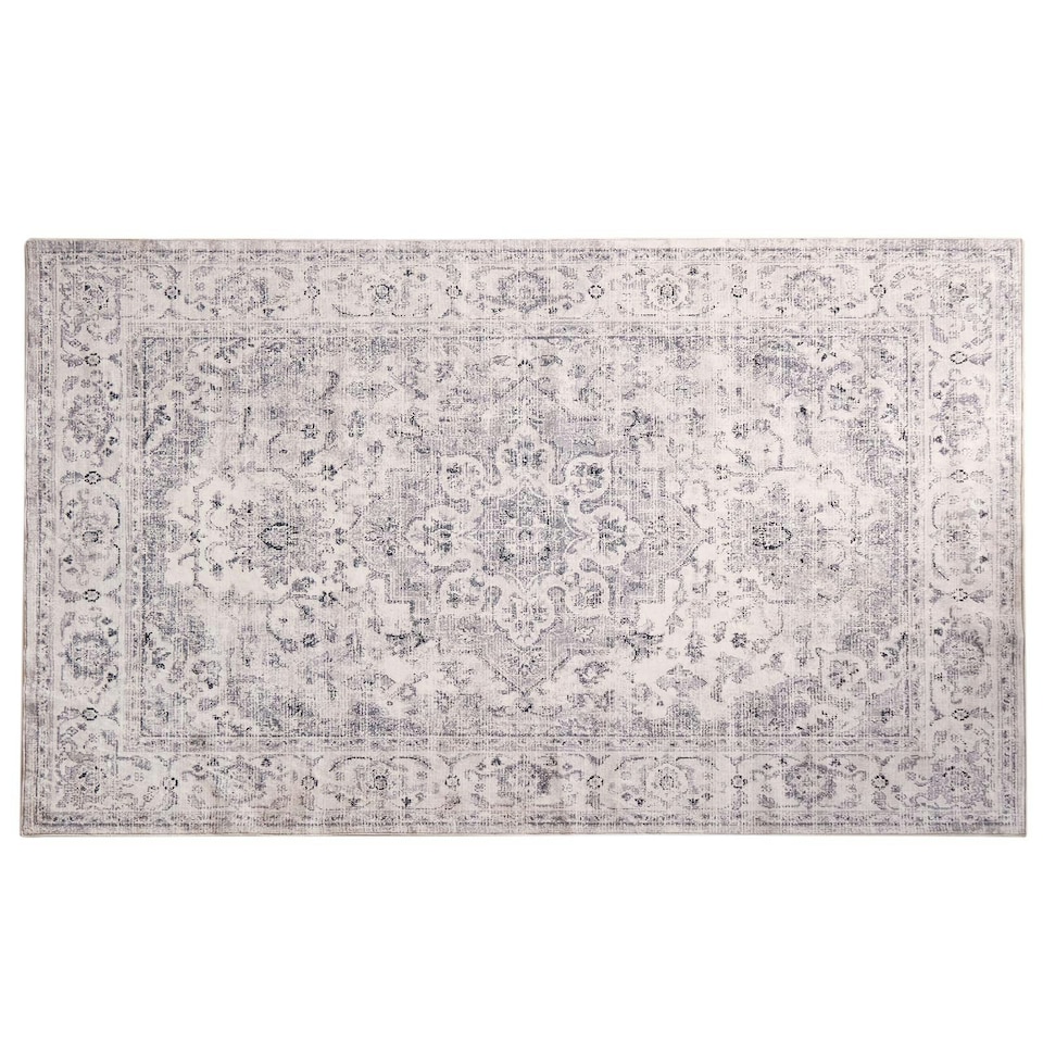 image 1 of OHS Vintage Print Washable Indoor Carpet Floor Rug, 80x150cm - Grey