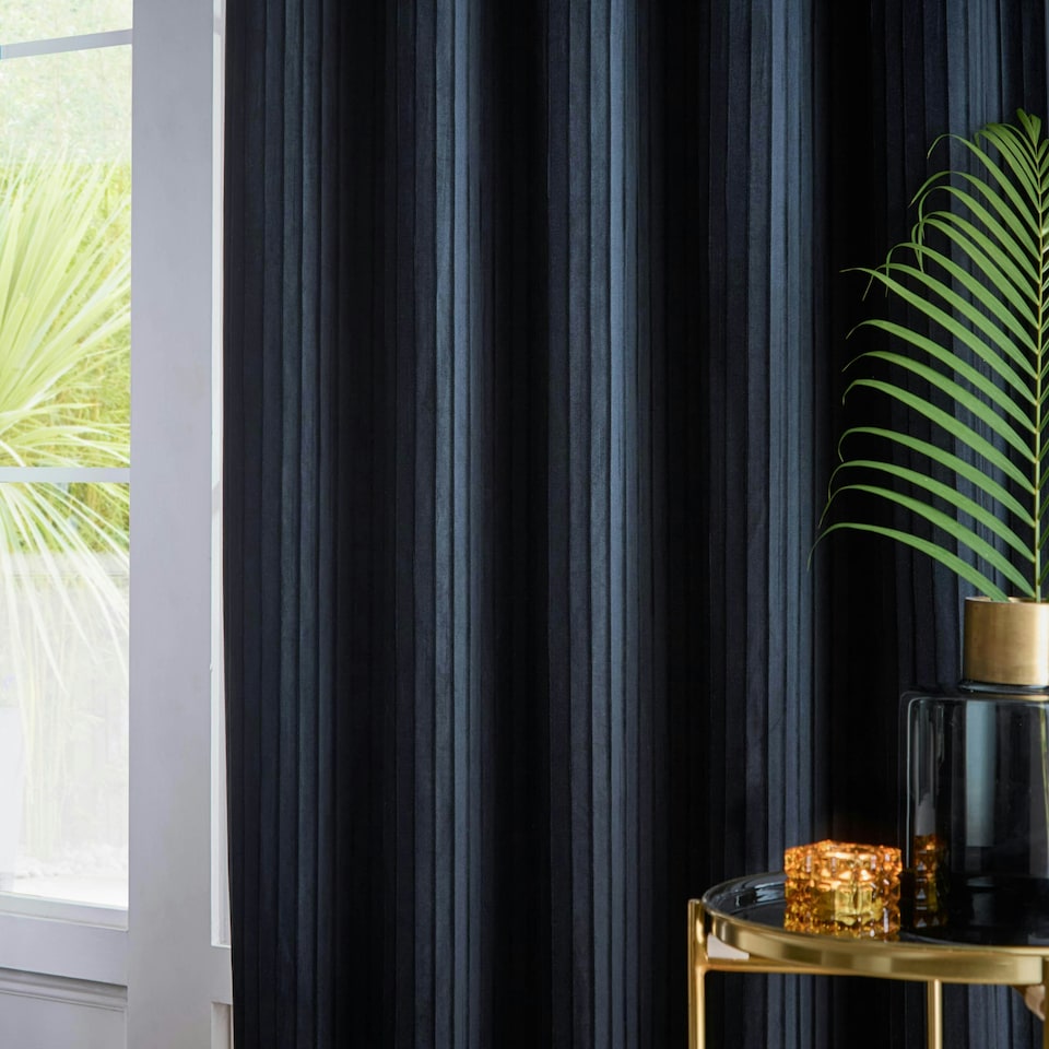 image 1 of Paoletti Corinthian Velvet Room Darkening Navy Eyelet Curtains (W)168cm x (W)229cm cm | Multi