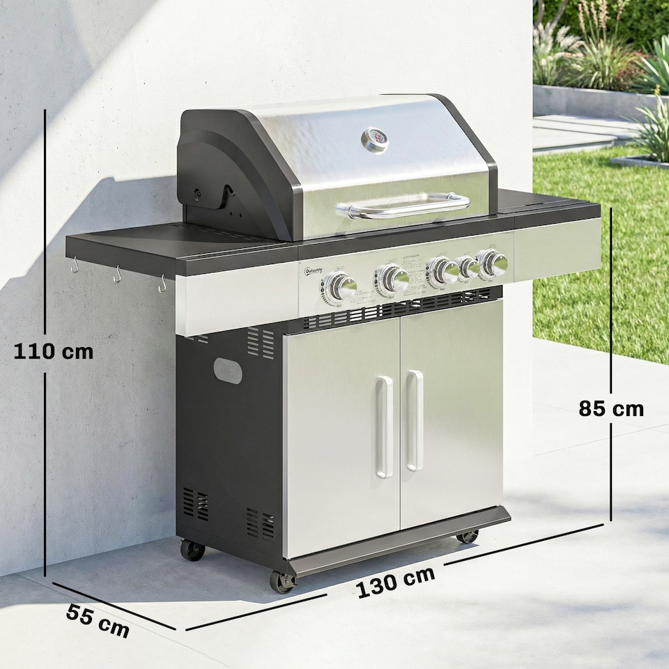 image 1 of Outsunny 4+1 Burner Gas BBQ Grill, Portable Gas Barbecue Grill