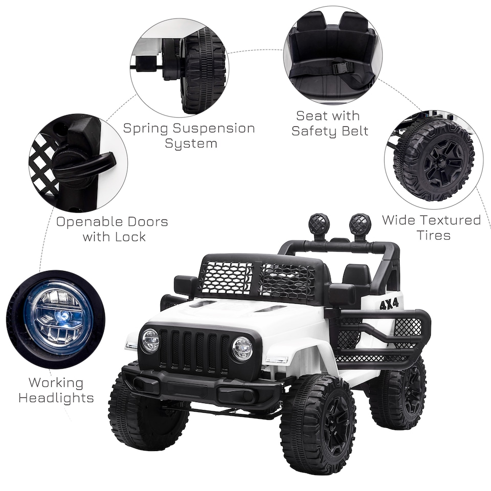 image 1 of HOMCOM Kids Electric Ride On Car 12V Off Road Toy with Parental Remote Control 2 Motors Horn Lights Suspension Wheels for 3-6 Years Old White