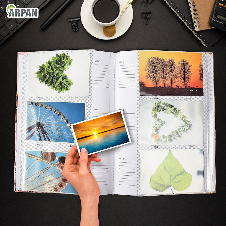 image 1 of ARPAN Slip In Case Memo Photo Album for 300 Photos 4x6" (10x15cm) – Hardcover Picture Album with Memo Writing Space for Family, Wedding & Travel Memories