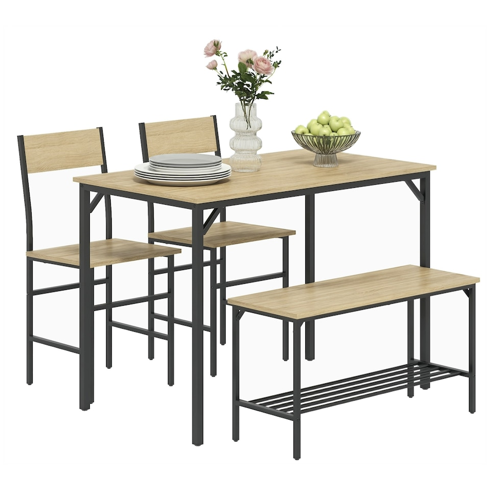 image 1 of HOMCOM Dining Table and Chairs Set of 4 with 2 Chairs Bench for Kitchen Natural