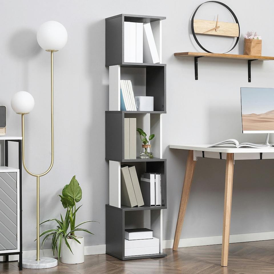 image 1 of HOMCOM 5-Tier Bookshelf Freestanding Bookcase Storage Shelves, White