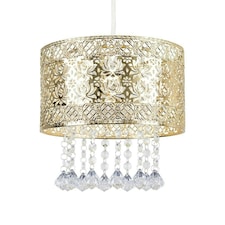 ValueLights Enna Metal Gloss Gold Tiered Ceiling Pendant Droplets Shade and LED Bulb