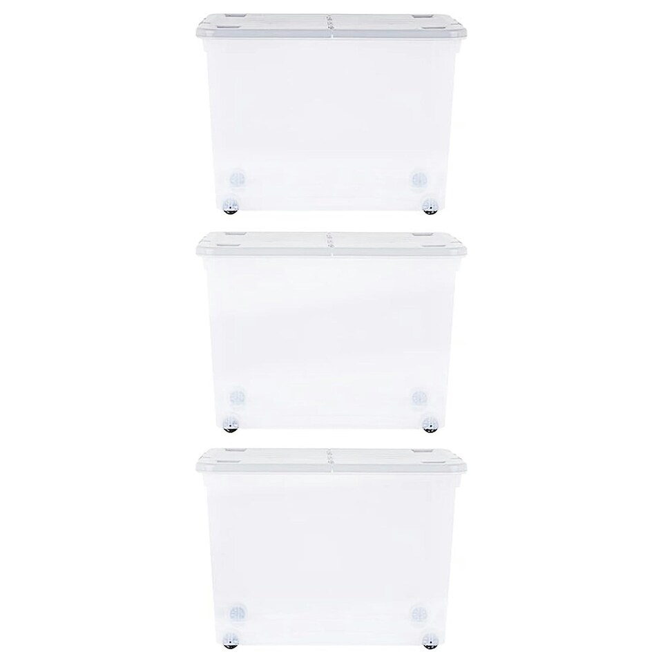 image 1 of 1 x 45L Clear Plastic Stackable Wheeled Storage Container With Folding Split Lid Clear