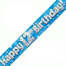 Blue Happy 12th Birthday Holographic Foil Banner 274cm