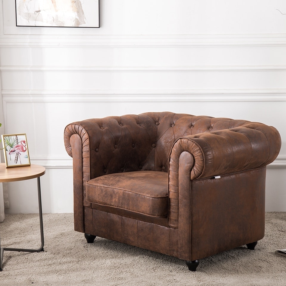 image 1 of Living and Home Mid-Century Leather Accent Wingback  Armchair
