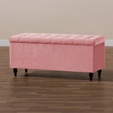 180cm Cubed Ottoman Storage Box,Pink Velvet Upholstered Chesterfield Storage Ottoman Box with Wooden Legs