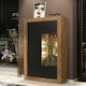image 2 of Display Cabinet Sideboard Storage Unit Oak Matt Body Black Matt Doors Glass Shelves Modern Cupboard 140cm