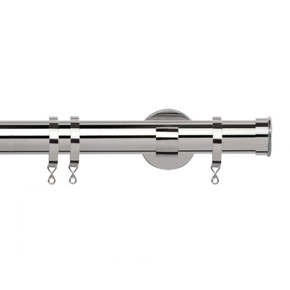 image 1 of 35mm Fixed Length Metal Curtain Pole Set Chrome End Cap Finial 400cm | Silver | Silver