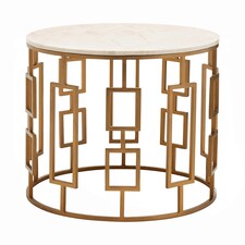 Shalimar White Marble Top Side Table with Gold Finish Base Gold