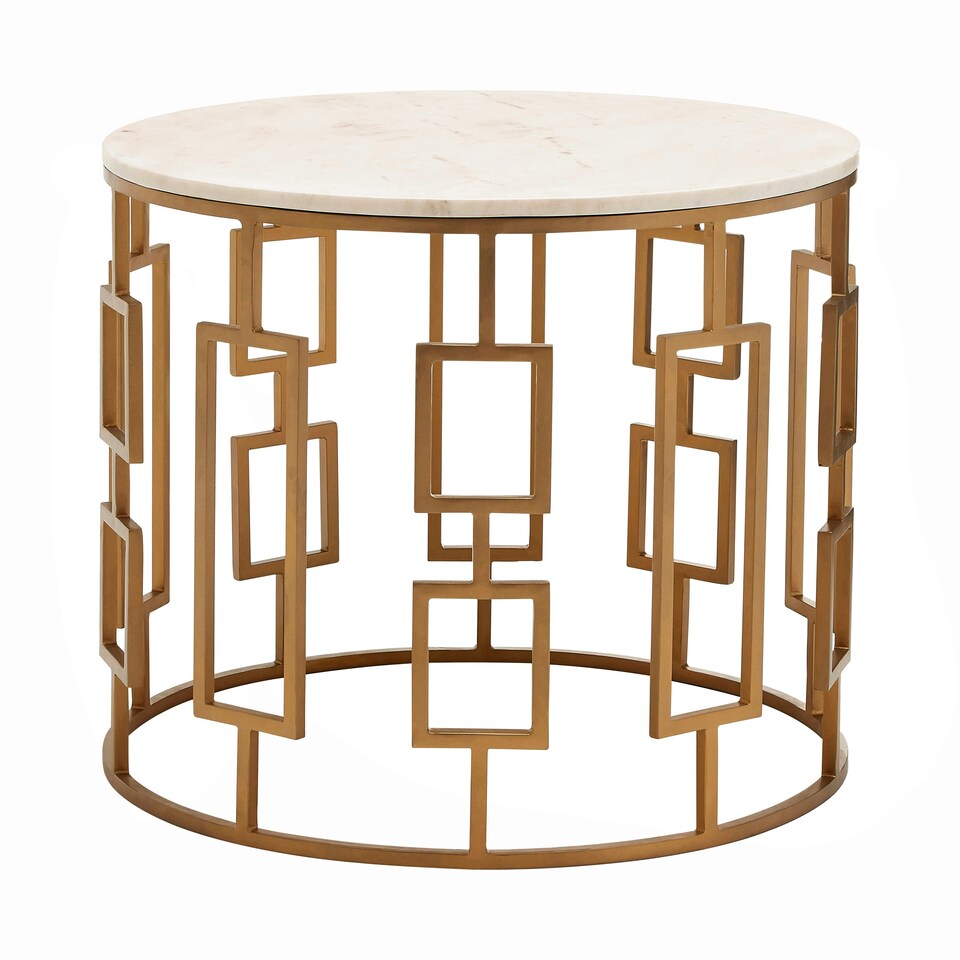 image 1 of Shalimar White Marble Top Side Table with Gold Finish Base Gold