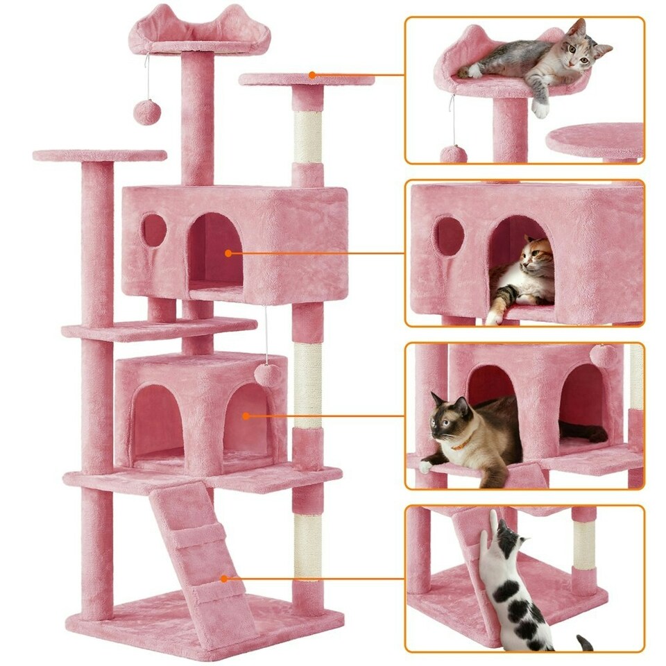 image 1 of Yaheetech 177 cm Cat Tree Tower with Condos and Scratching Posts Pink