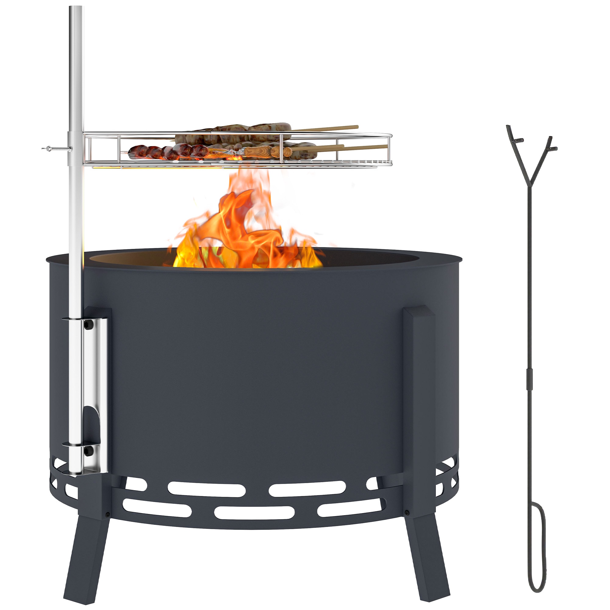 Outsunny Portable Fire Pit, 58 cm Round Firepit with Grill Grate