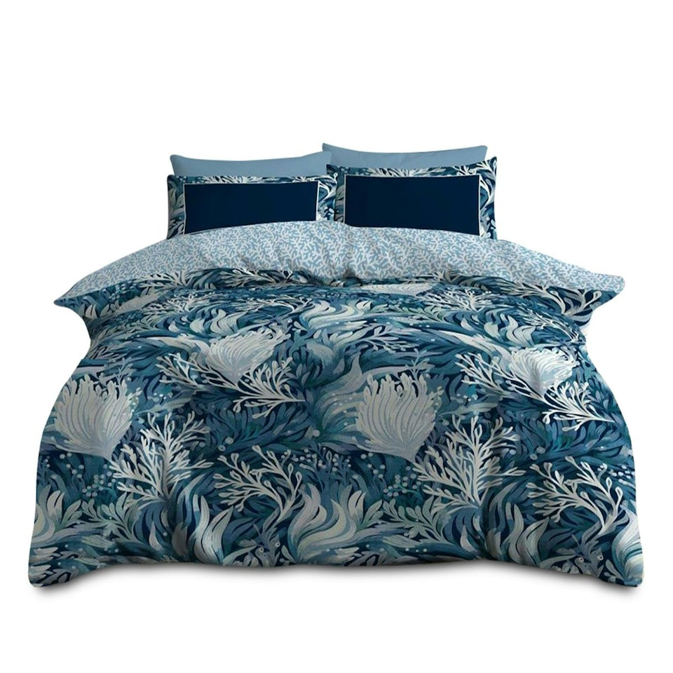 image 1 of VELVETIO Melia Complete Duvet Cover Set with Fitted Sheet Printed Bedding Quilt Blue | King