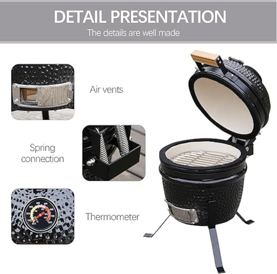 image 1 of Kamado Egg Ceramic Charcoal BBQ Barbecue Grill Roaster Smoker 13″