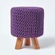 image 1 of Homescapes Deep Purple Tall Cotton Knitted Footstool on Legs
