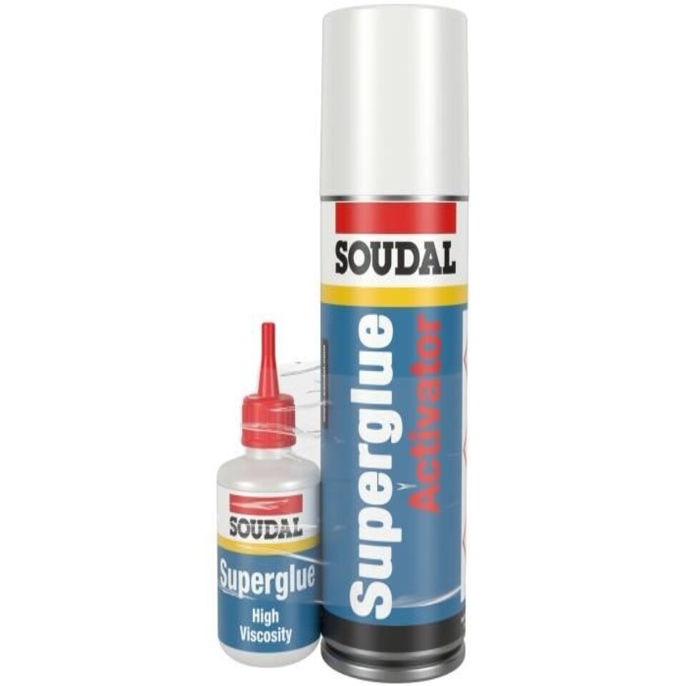 Soudal - High Viscosity Superglue Adhesive 50g + Solvent Spray Activator 200ml