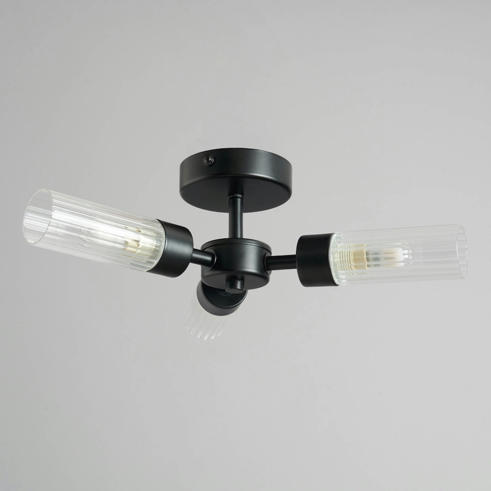 image 1 of BHS Kier Semi Flush Bathroom Ceiling Light, Black Black | Black