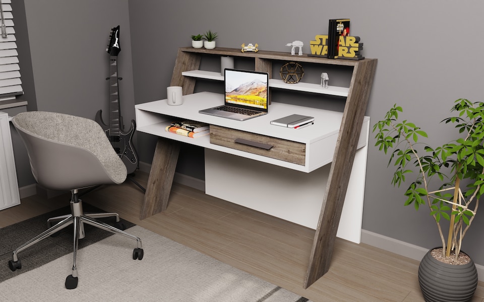 image 1 of Decorotika Soho Computer Desk with Open Shelves and Drawer - W 123 cm x H 104 cm x D 59 cm