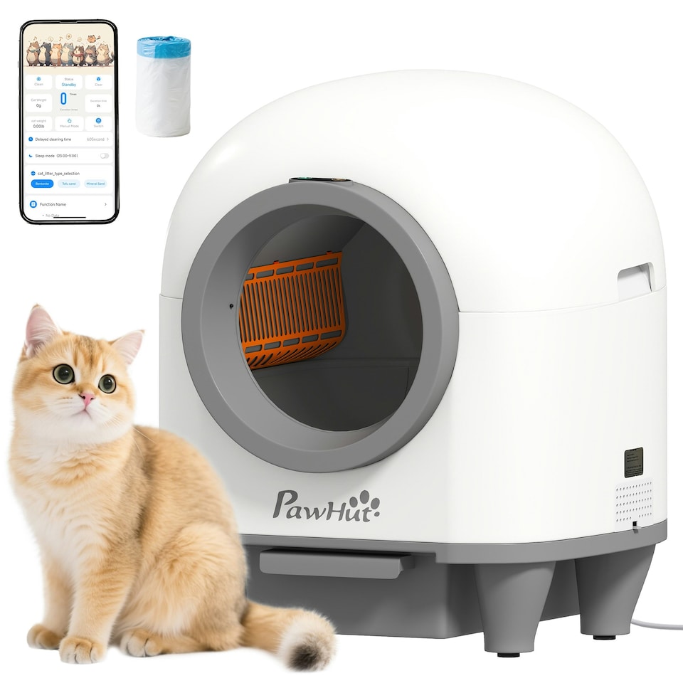 image 1 of PawHut 80L Self Cleaning Cat Litter Tray with APP Control Safety Protection White | One Size