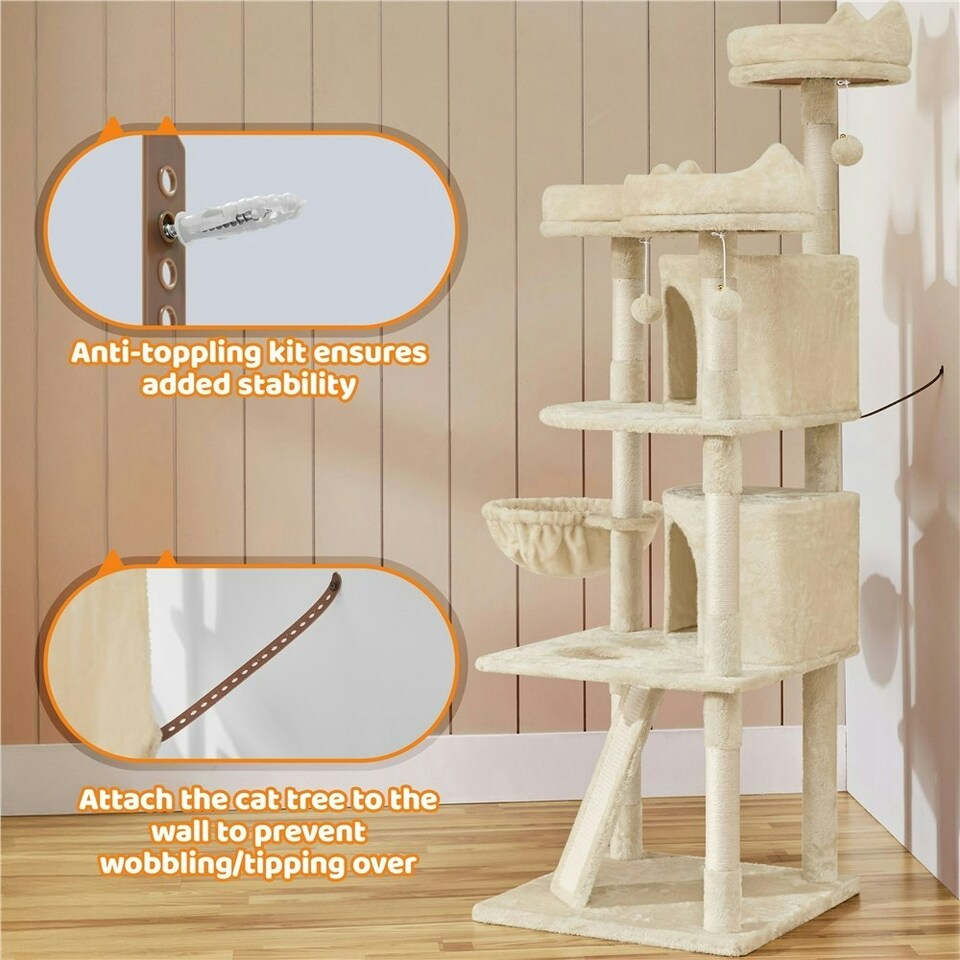 image 1 of Yaheetech 175 cm Plush Cat Tower with Condos Beige