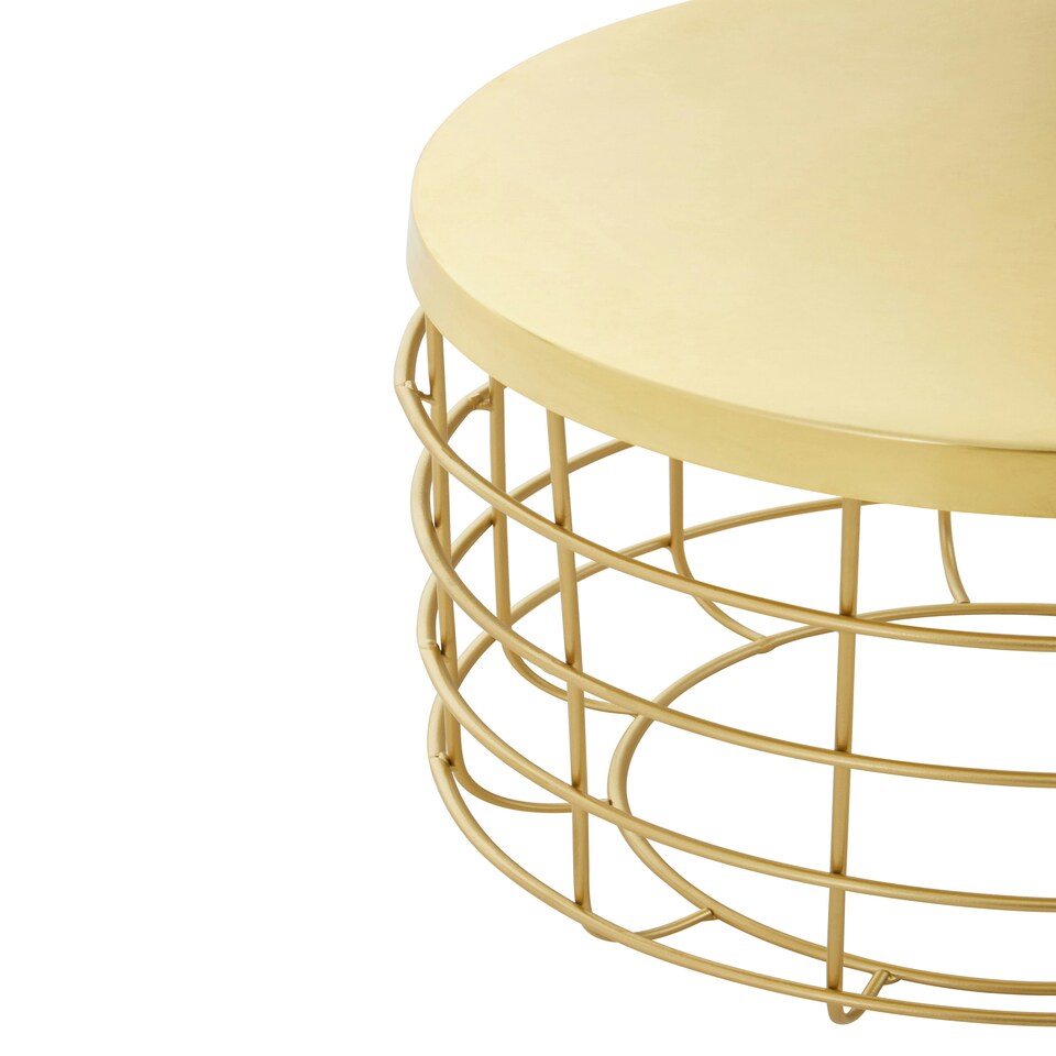 image 1 of Interiors by Premier Gold Finish Side Table With Caged Base, Open Frame Design Bedside Table, Accent Side Table for Living Room Gold