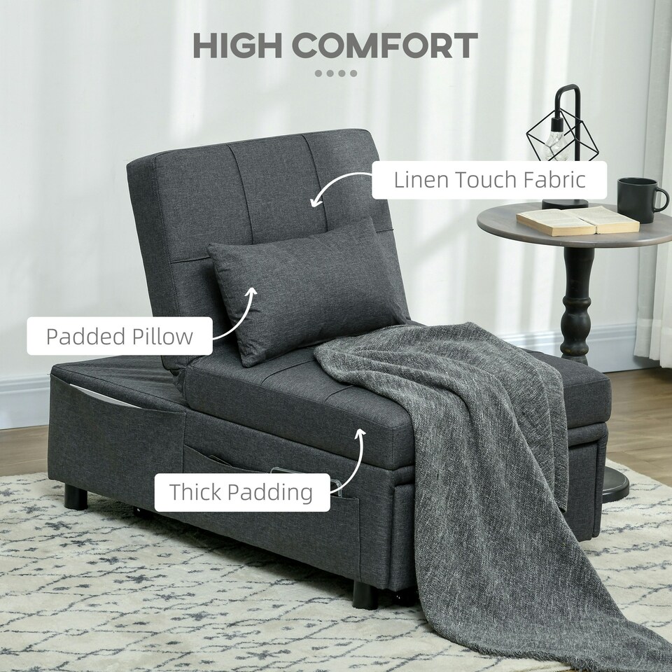 image 1 of HOMCOM Folding Sofa Bed Adjustable Sleeper w/ Pillow Side Pocket, Grey