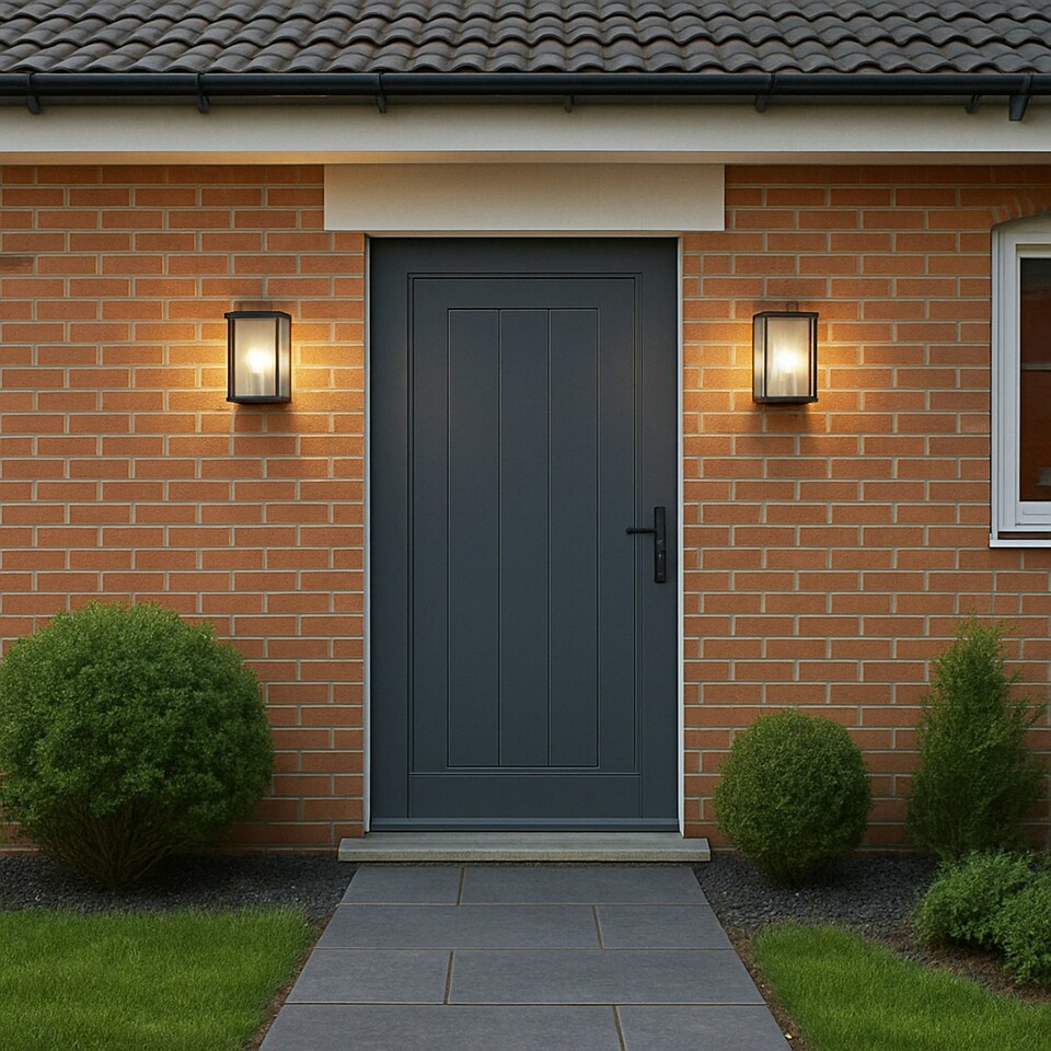 image 1 of Modern Exterior Flush Wall Light Lantern in Matte Black with Clear Glass Panels