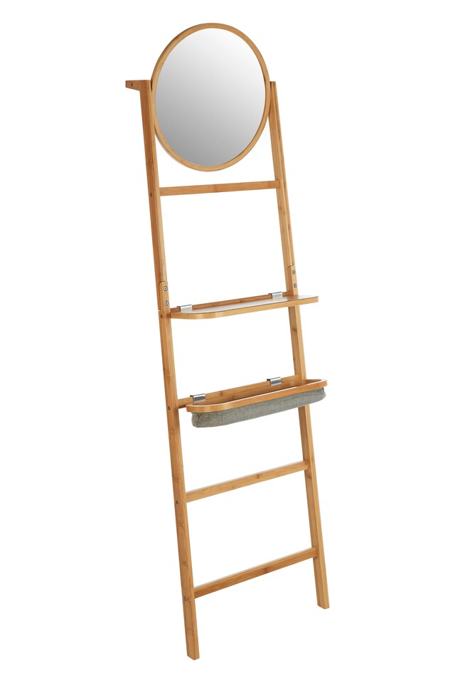 image 1 of Orsina Versatile 5 Tier Towel Rack With Mirror, Integrated Mirror Towel Rack For Washroom, Foldable Toiletries Trays