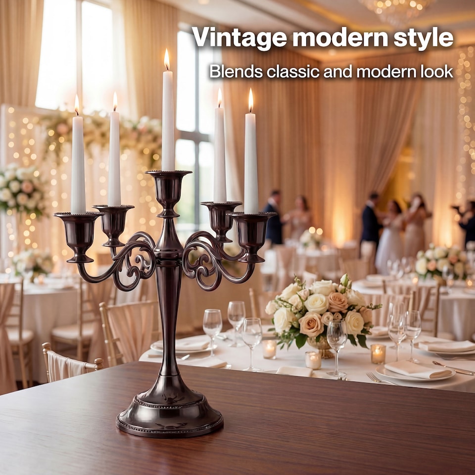 image 1 of Levede Candle Holder 5 Arm Metal Candelabra Black Candlestick Stand Centerpiece