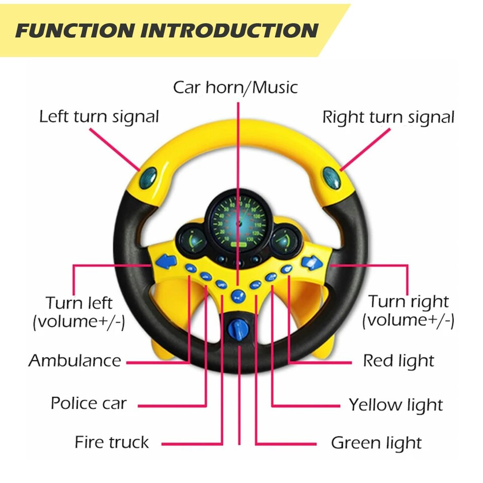 image 1 of Children’s Back Seat Driving Toy – 360° Steering Wheel with Lights, Sounds & Suction Mount
