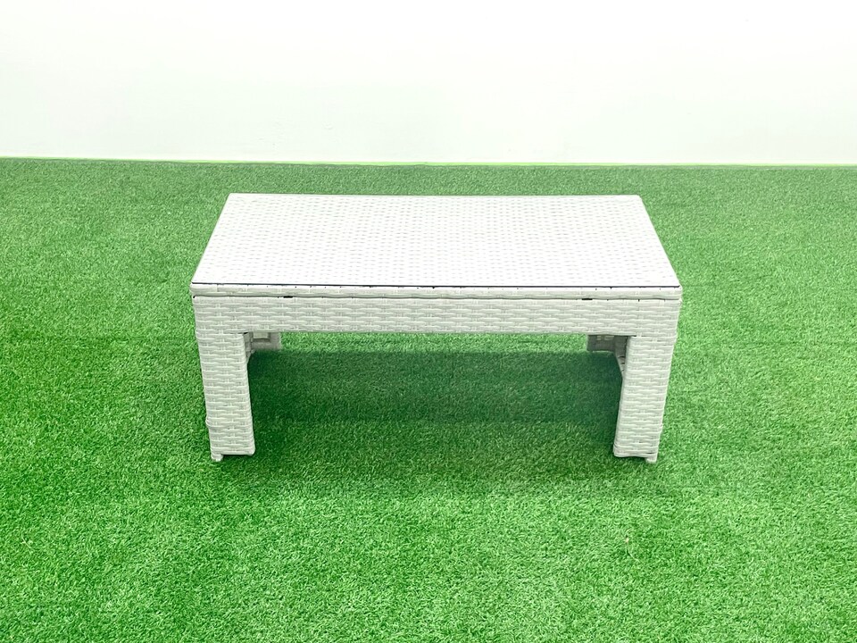 image 1 of Fimous Rattan Garden Furniture Set 7 Seater Outdoor Garden Sofa 2 Chairs Oblong Coffee Table Set with 2 Stools Side Table Light Grey Mixed