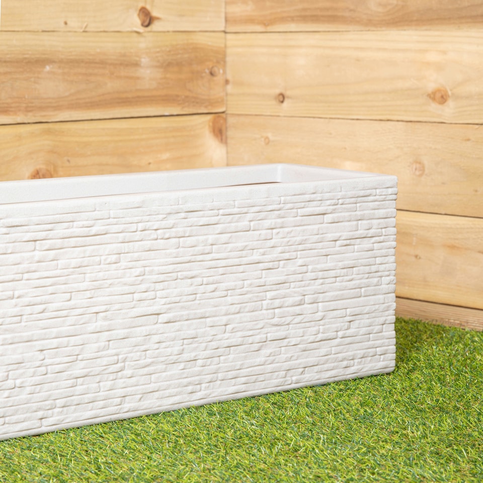 image 1 of 25cm Stone Coloured Plastic Slate Effect Garden Patio Trough