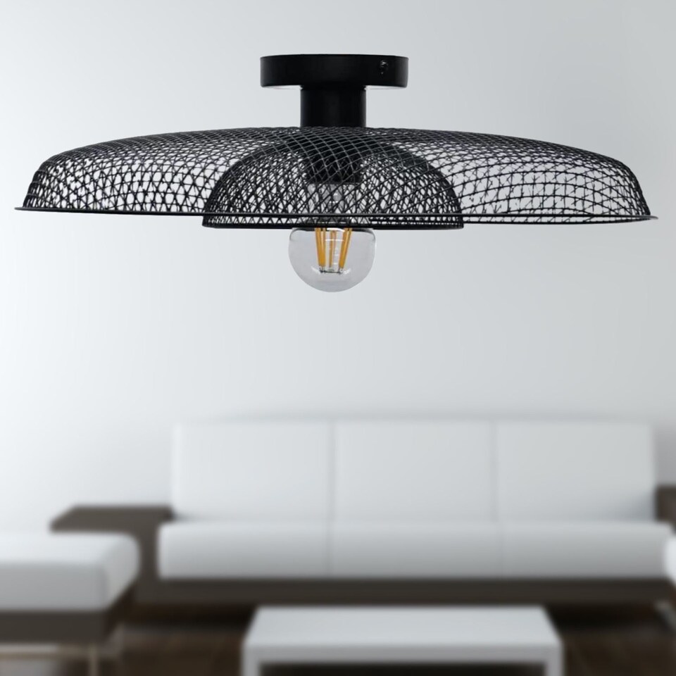 image 1 of Set of 2 Cassidy - Black Metal Wire Layered Flush Ceiling Lights | Black | 2