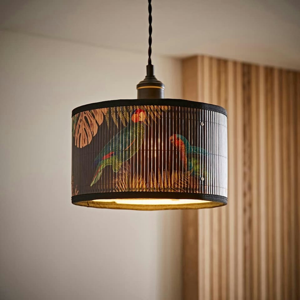 image 1 of ValueLights Daintree Small Dark Jungle Bamboo Drum Lamp Shade Multi
