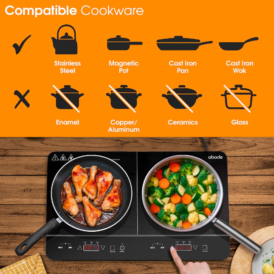 image 1 of Abode Portable Induction Hob Double Digital with Touch Control 2800W AINDH2003